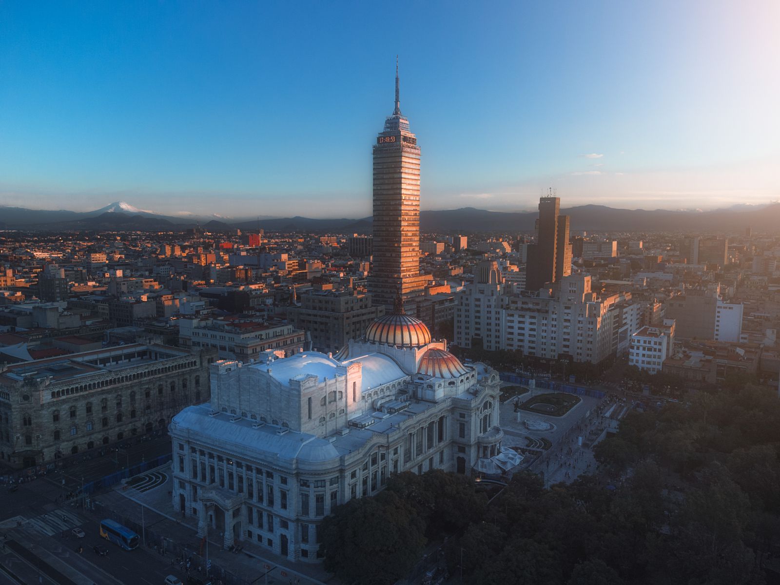 Panoramic view of the Mexico City skyline with high-rise buildings